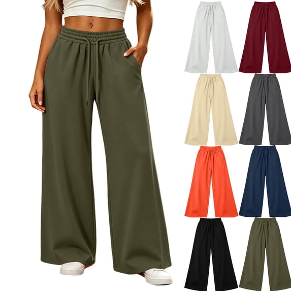 Tsivenald Sweatpants for Women Wide Leg High Waisted Sweat Pants Drawstring Elastic Waist Lounge Pants with Pockets Casual Comfy Pants