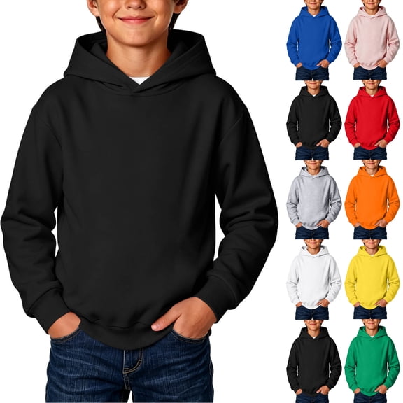 Tsivenald Thread Boys Hoodies Sweatshirt Pullover Hoodies Long Sleeve Solid Color Sweatshirt Boys Girls Pullover Tops, （1-2 Yeas，Black）
