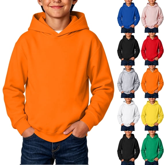 Tsivenald Thread Boys Hoodies Sweatshirt Pullover Hoodies Long Sleeve Solid Color Sweatshirt Boys Girls Pullover Tops, (1-2 Yeas,Orange)
