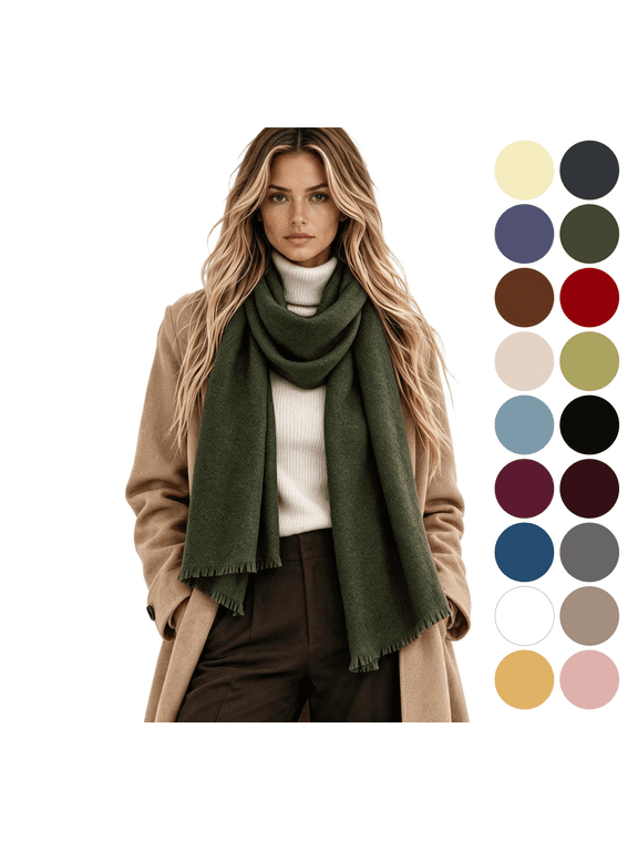 Unisex Wool Scarf Winter Warm Solid Fringe Pashmina Shawl Scarf for Men Women, Soft Short Tassel Wrap Scarf