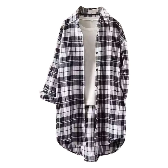 Tsivenald Women's Button Down Flannel Shirts Plaid Shacket Long Sleeve Collared Long Jacket Coats
