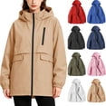 thumbnail image 1 of Tsivenald Women's Solid Color Hooded Long Sleeved Windproof Outdoor Sports Hiking Zipper Jacket With Pockets, Khaki S-3XL, 1 of 7