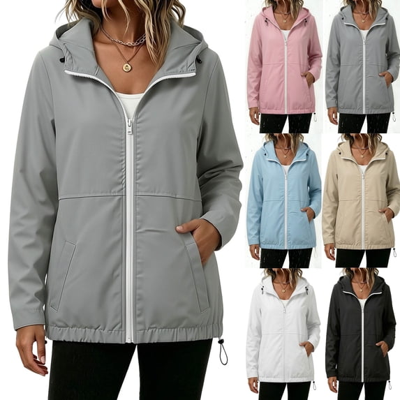 Tsivenald Women's Solid Color Jacket And Winter Fashion Casual Waterproof Hem Drawstring Hooded Drawstring Jacket, Gray S-2XL