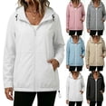 thumbnail image 1 of Tsivenald Women's Solid Color Thin Mountaineering Jacket Sun Protection Waterproof Sports Drawstring Long Sleeved Hooded Jacket, White S-2XL, 1 of 7