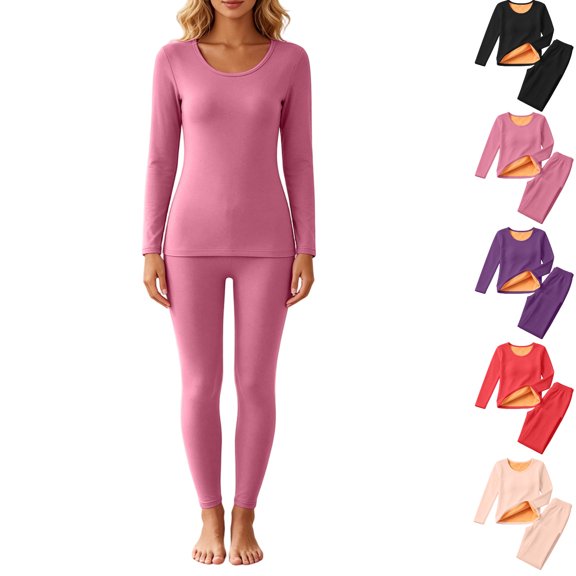 Tsivenald Womens Fleece Lined Thermal Underwear Set Long Sleeve Top and Leggings Warm Base Layer Winter Long Johns Stretchy Soft 2 Piece Lounge Pajama Set