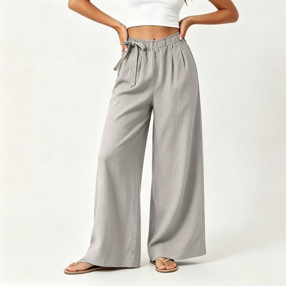 Tsivenald Womens Linen Wide Leg Pants Elastic Drawstring Waist Lightweight Breathable Summer Beach Casual Trousers