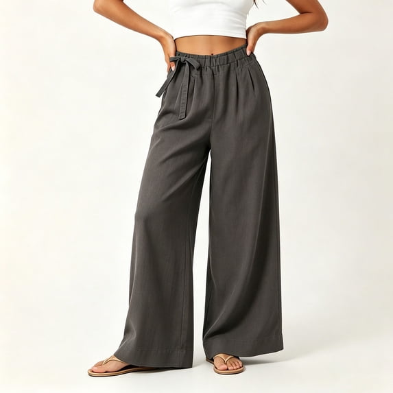 Tsivenald Womens Linen Wide Leg Pants Elastic Drawstring Waist Lightweight Breathable Summer Beach Casual Trousers