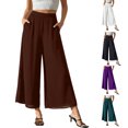 thumbnail image 1 of Tsivenald Womens Pants High Waist Flowy Chiffon Cropped Wide Leg Solid Color Lightweight Dressy Summer Culottes, 1 of 6