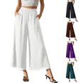 thumbnail image 1 of Tsivenald Womens Pants High Waist Flowy Chiffon Cropped Wide Leg Solid Color Lightweight Dressy Summer Culottes, 1 of 6