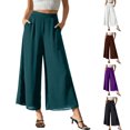 thumbnail image 1 of Tsivenald Womens Pants High Waist Flowy Chiffon Cropped Wide Leg Solid Color Lightweight Dressy Summer Culottes, 1 of 8
