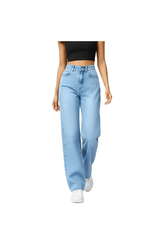 Womens Straight Leg Jeans High Waisted Jeans for Women Relaxed Loose Pants Denim Button Zipper Fly Trousers High Rise Loose Fit Jeans
