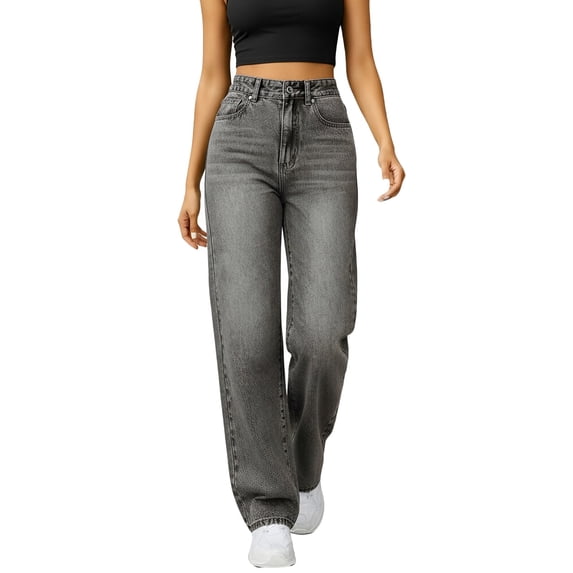 Tsivenald Womens Straight Leg Jeans High Waisted Jeans for Women Relaxed Loose Pants Denim Button Zipper Fly Trousers High Rise Loose Fit Jeans