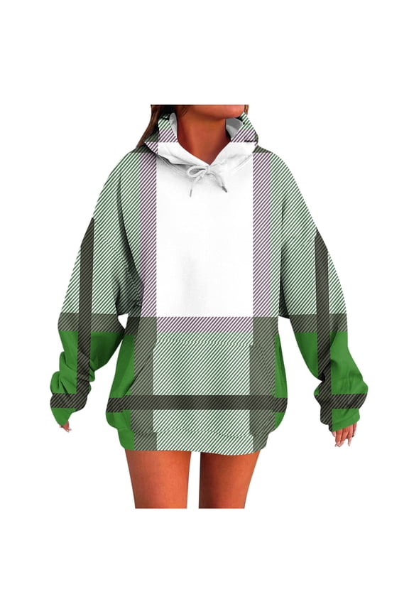 Womens Sweatshirts Two Tone Buffalo Plaid Color Block Long Sleeve Pullover Sweatshirts Soft Loose Fit Womens Activewear with Front Pocket Loungewear for Women
