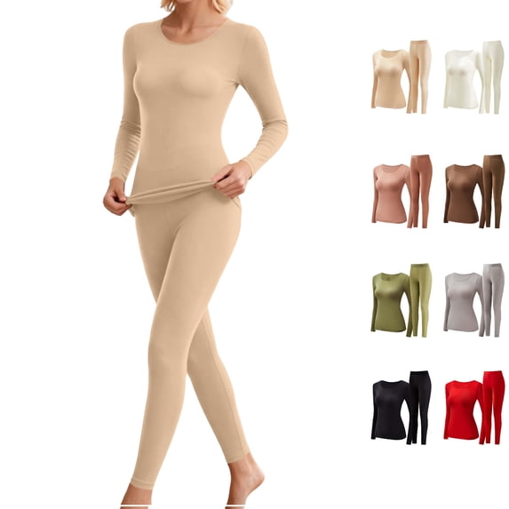 Tsivenald Womens Thermal Underwear Set 2 Piece Long Sleeve Fleece Lined Top & Pants Long Johns Warm Soft Base Layer for Cold Weather