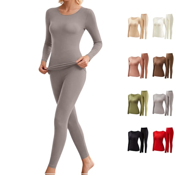 Tsivenald Womens Thermal Underwear Set 2 Piece Long Sleeve Fleece Lined Top & Pants Long Johns Warm Soft Base Layer for Cold Weather