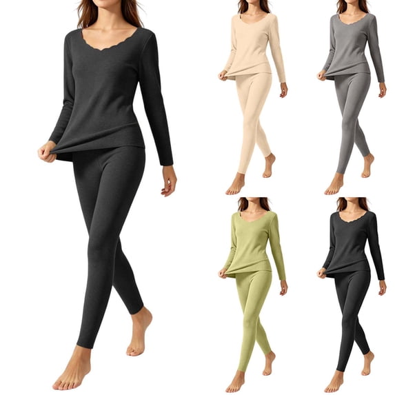 Tsivenald Womens Thermal Underwear Set 2 Piece Ultra-Soft Fleece Lined Long Sleeve Top & Long Johns Bottom Warm Winter Base Layer