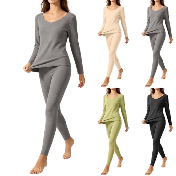 Tsivenald Womens Thermal Underwear Set 2 Piece Ultra-Soft Fleece Lined Long Sleeve Top & Long Johns Bottom Warm Winter Base Layer