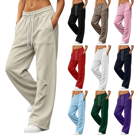 Tsivenald Womens Wide Leg Sweatpants High Waisted Drawstring Elastic Baggy Lounge Pants with Pockets Athletic Casual Workout Pants