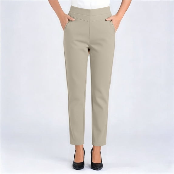 Tsivenald Womens Work Pants Elastic High Waist Zipper Side Pockets Slim Cropped Ankle Stretch Solid Color Business Office Pants