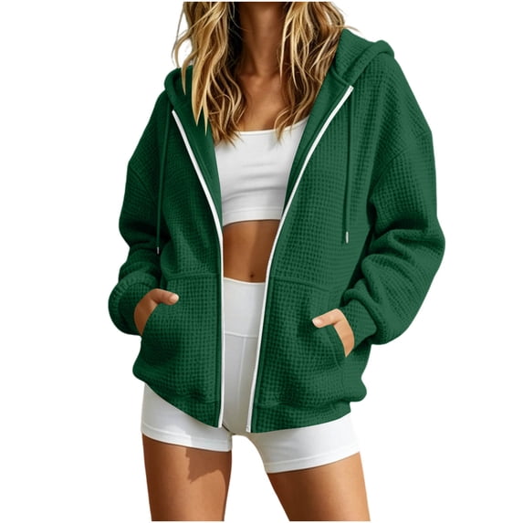 Tsivenald Zip Up Hoodies for Women Oversized Waffle Knit Soft Casual Long Sleeve Sweatshirts Jackets with Pockets