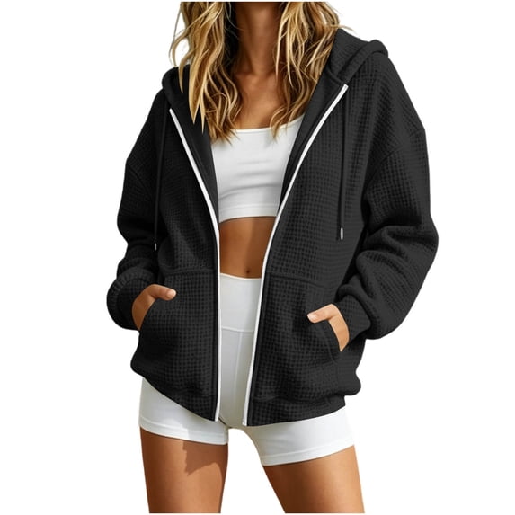 Tsivenald Zip Up Hoodies for Women Oversized Waffle Knit Soft Casual Long Sleeve Sweatshirts Jackets with Pockets