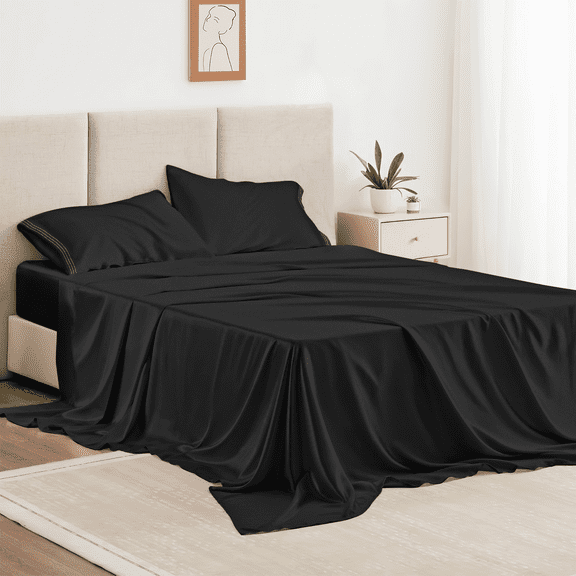 Twin Bed Sheet Set 3 Piece, Hotel Luxury Super Soft 1800 Series Microfiber Bed Sheets Set, Wrinkle Free Breathable, Up to 16" Deep Pockets Sheets, Black