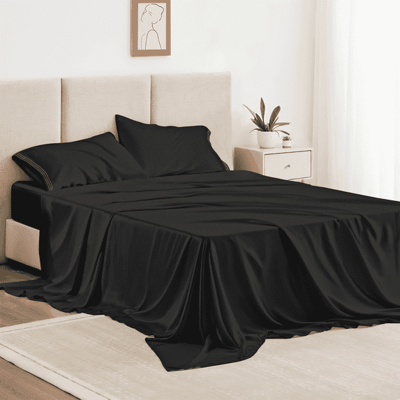 Twin Bed Sheet Set 3 Piece, Hotel Luxury Super Soft 1800 Series Microfiber Bed Sheets Set, Wrinkle Free Breathable, Up to 16" Deep Pockets Sheets, Black