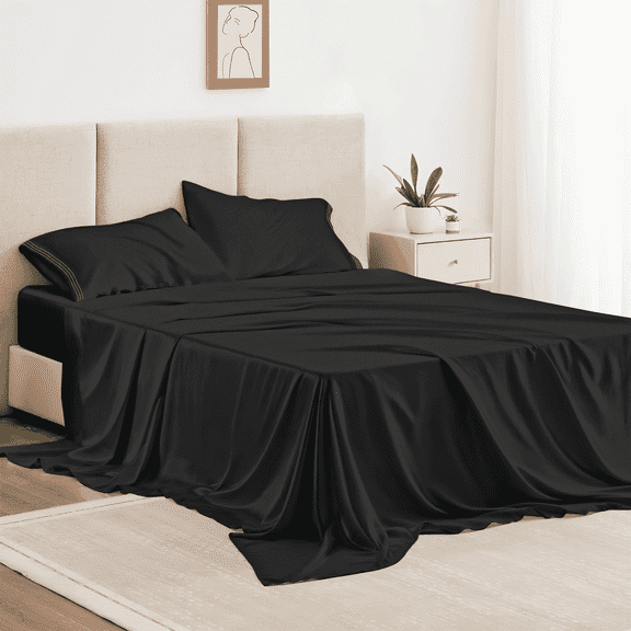 Twin Bed Sheet Set 3 Piece, Hotel Luxury Super Soft 1800 Series Microfiber Bed Sheets Set, Wrinkle Free Breathable, Up to 16" Deep Pockets Sheets, Black