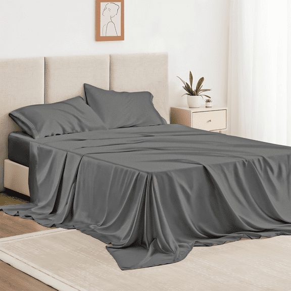 Twin Bed Sheet Set 3 Piece, Hotel Luxury Super Soft 1800 Series Microfiber Bed Sheets Set, Wrinkle Free Breathable, Up to 16" Deep Pockets Sheets, Dark Grey