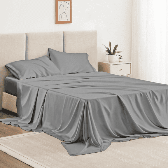 Twin Bed Sheet Set 3 Piece, Hotel Luxury Super Soft 1800 Series Microfiber Bed Sheets Set, Wrinkle Free Breathable, Up to 16" Deep Pockets Sheets, Light Grey