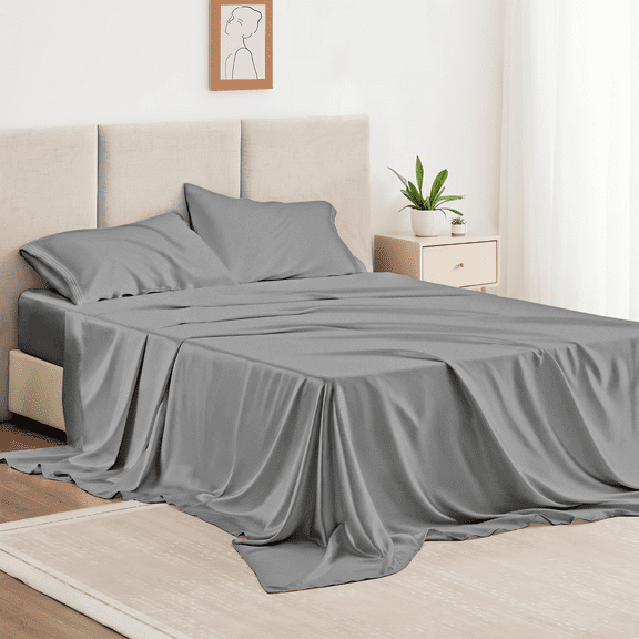Twin Bed Sheet Set 3 Piece, Hotel Luxury Super Soft 1800 Series Microfiber Bed Sheets Set, Wrinkle Free Breathable, Up to 16" Deep Pockets Sheets, Light Grey