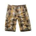 thumbnail image 1 of Tslinn Men’s Classic Cargo Stretch Shorts, Multi Pocket, Checkered, Yellow, 1 of 6