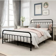 Tslinn Metal Queen Bed Frame with Headboard and Footboard,Black Color,Classic Style