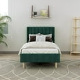 thumbnail image 1 of Tslinn Twin Size Low Profile Upholstered Platform Bed With Ink Green Color(Velet), 1 of 2