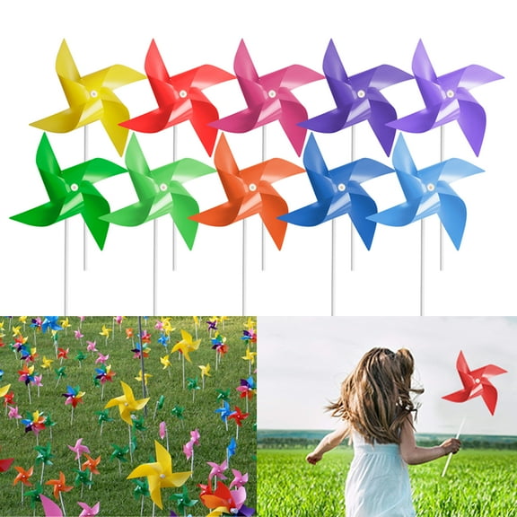 Tsocent 100 Pcs Pinwheels, 10 Mixed Colors Toy Wind Spinners and Party Favors Gifts for Kids, Outdoor Decorational Pinwheels for Yard and Garden