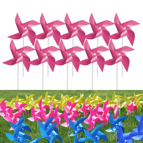 Tsocent 100 Pcs Pinwheels, Pink Color Toy Wind Spinners and Party Favors Gifts for Kids, Outdoor Decorational Pinwheels for Yard and Garden(Pink)