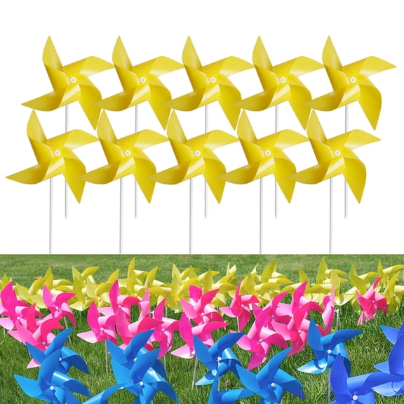 Tsocent 100 Pcs Pinwheels, Yellow Color Toy Wind Spinners and Party Favors Gifts for Kids, Outdoor Decorational Pinwheels for Yard and Garden(Yellow)