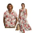 thumbnail image 1 of Tsovthrid Cardinal Cherry Blossom Print Linen-Like Shirts for Couples Matching Set, Men's Button Down Shirt or Women's Sleeveless Maxi Dress, Family Matching Outfits for Husband and Wife, 2XL, 1 of 7