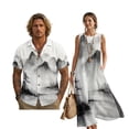 thumbnail image 1 of Tsovthrid Ink-Wash Mountain Print Linen-Like Matchable Couple Men Short Sleeve Shirt Women Sleeveless Sundresses Summer Boho Shirt Dress with Pockets Travel Outfit for Husband and Wife, S, 1 of 7