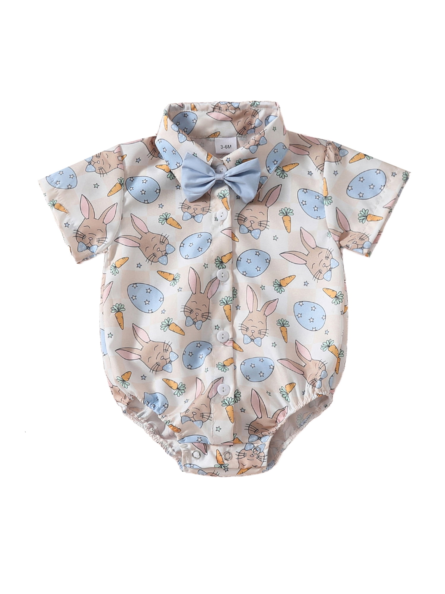 Tsseiatte Baby Boy Easter Romper Lapel Neck Short Sleeve Button Down