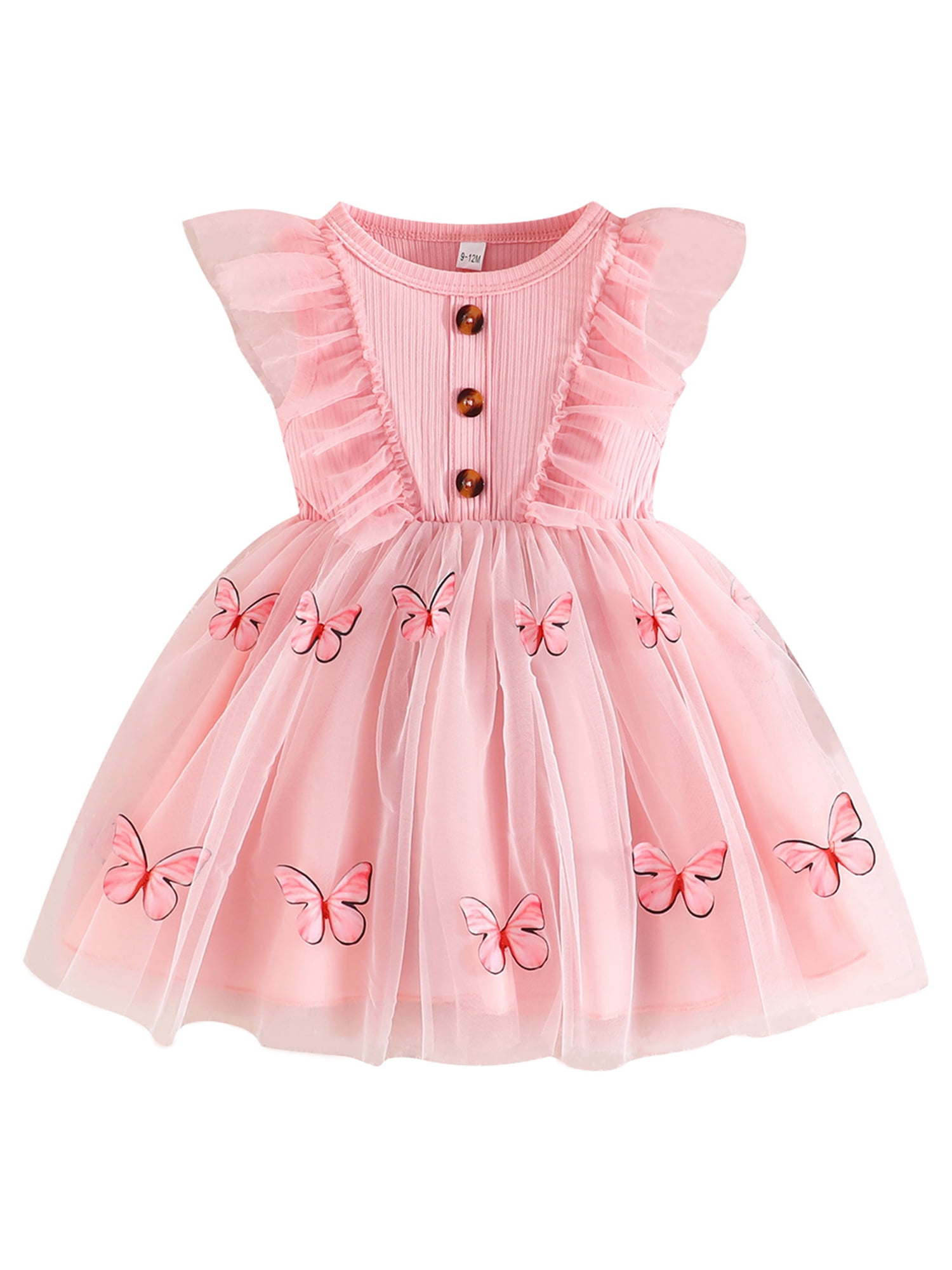 Tsseiatte Baby Girl Princess Dress Ruffle Sleeveless Button Front 3D