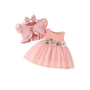 Tsseiatte Baby Girls 3Pcs Spring Outfits Sleeveless Tulle Dress with Button Up Coat Headband Set Infant Clothes