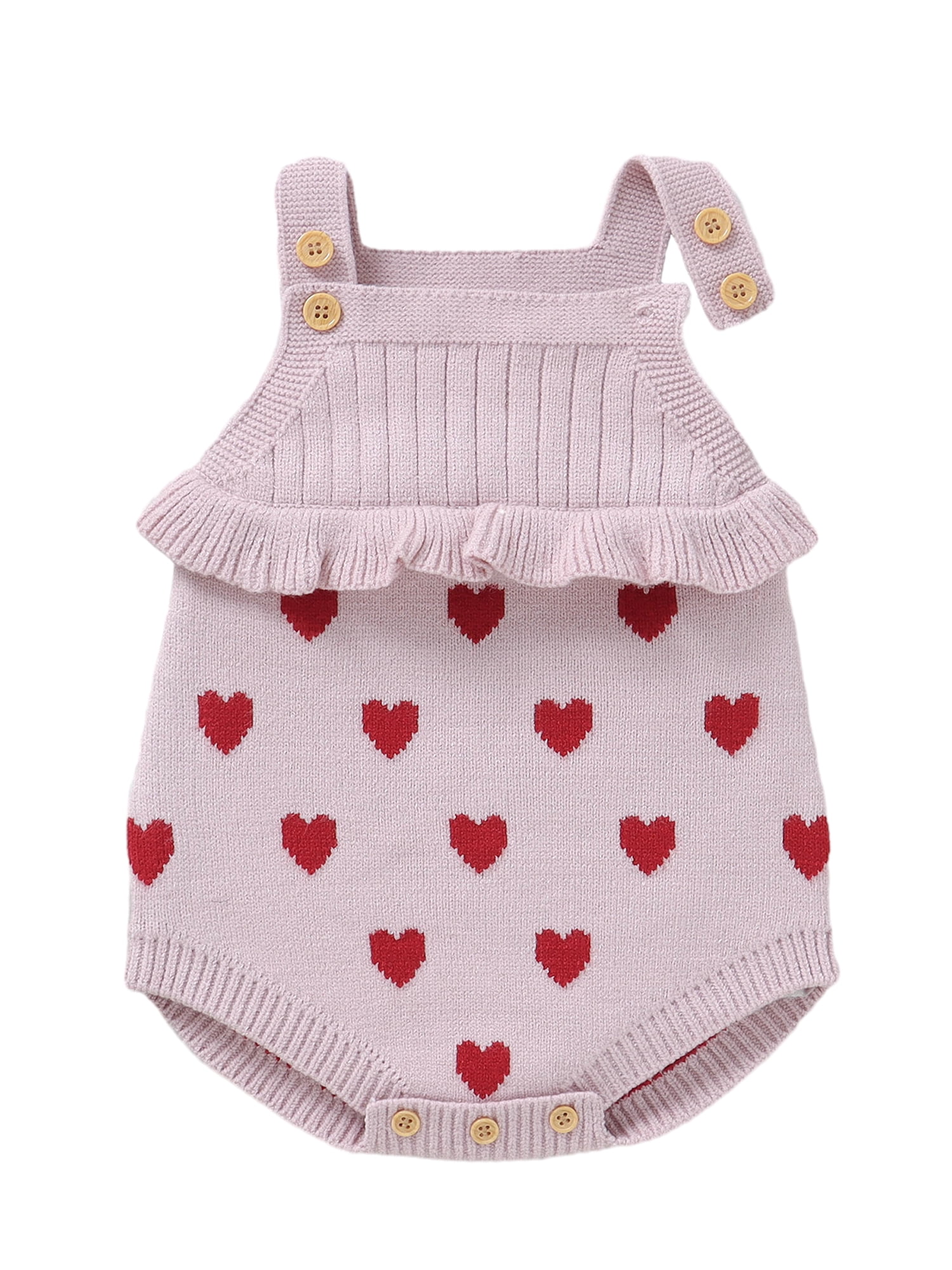 Tsseiatte Baby Girls Knitting Jumpsuit Heart Print Ruffled Square Neck Sleeveless Sweater