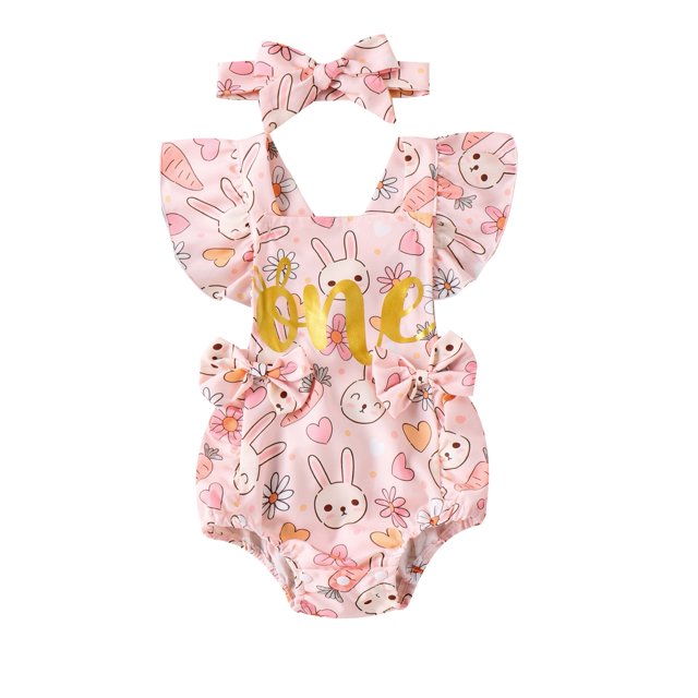 Tsseiatte Infant Baby Girl Easter Jumpsuit Bunny/Shamrock Print Flying