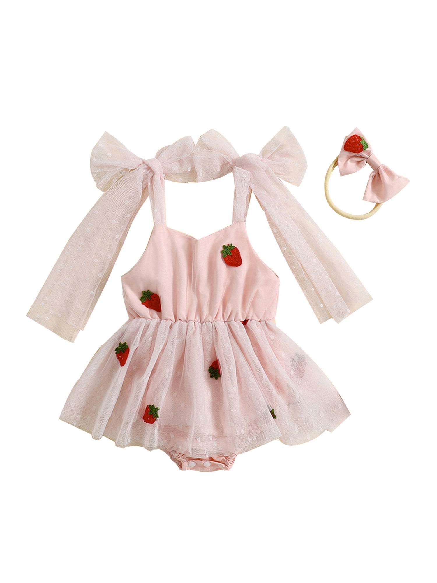 Tsseiatte Infant Toddler Girls Jumpsuit Tie Strap Strawberry Embroidery ...
