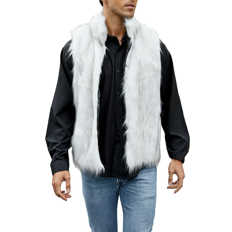 Tsseiatte Men s Faux Fur Vest Fuzzy Sleeveless Stand Collar Jacket Coat Winter Warm Outwear Walmart