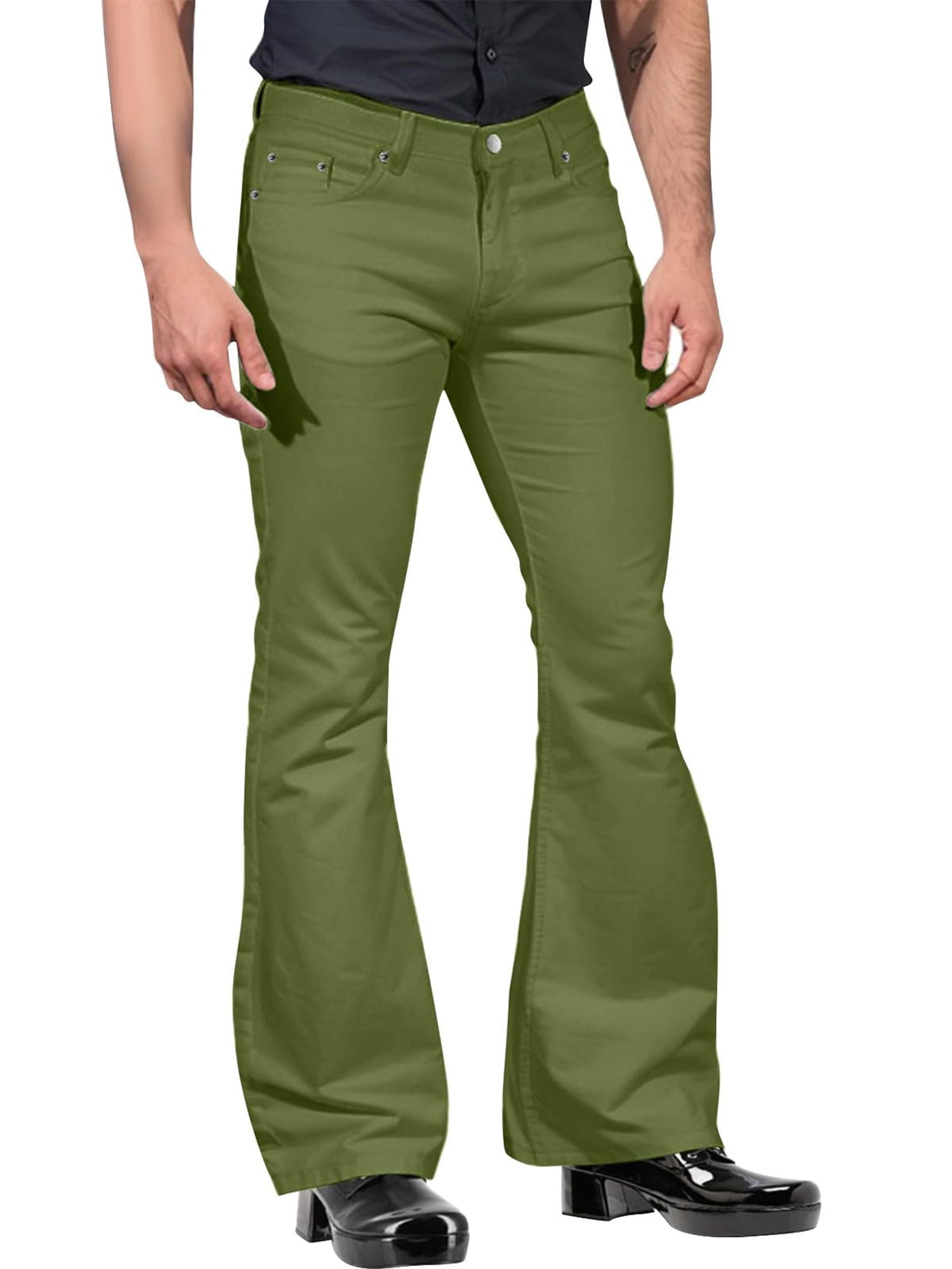 Tsseiatte Men's Retro Flare Pants, Solid Color Mid-Rise Trousers