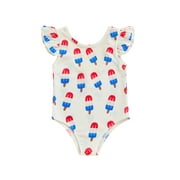 Tsseiatte Toddler Girl Summer Swimsuit Cute Fly Sleeve Ice Cream/Floral Print Bathing Suit Baby Swimwear