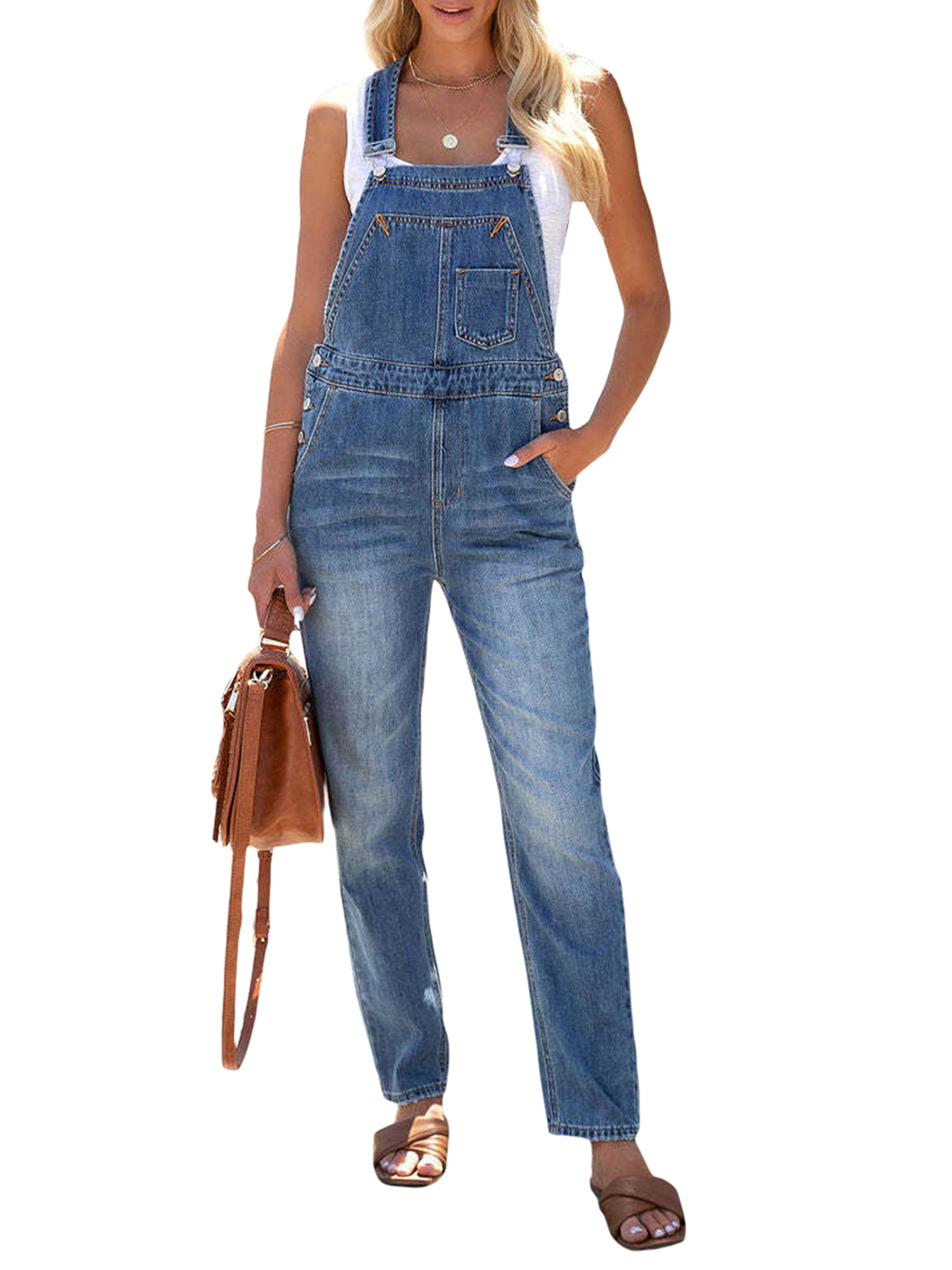 Tsseiatte Women Denim Rompers Overalls Adjustable Bib Jeans Pants Jumpsuits with Pockets Streetwear