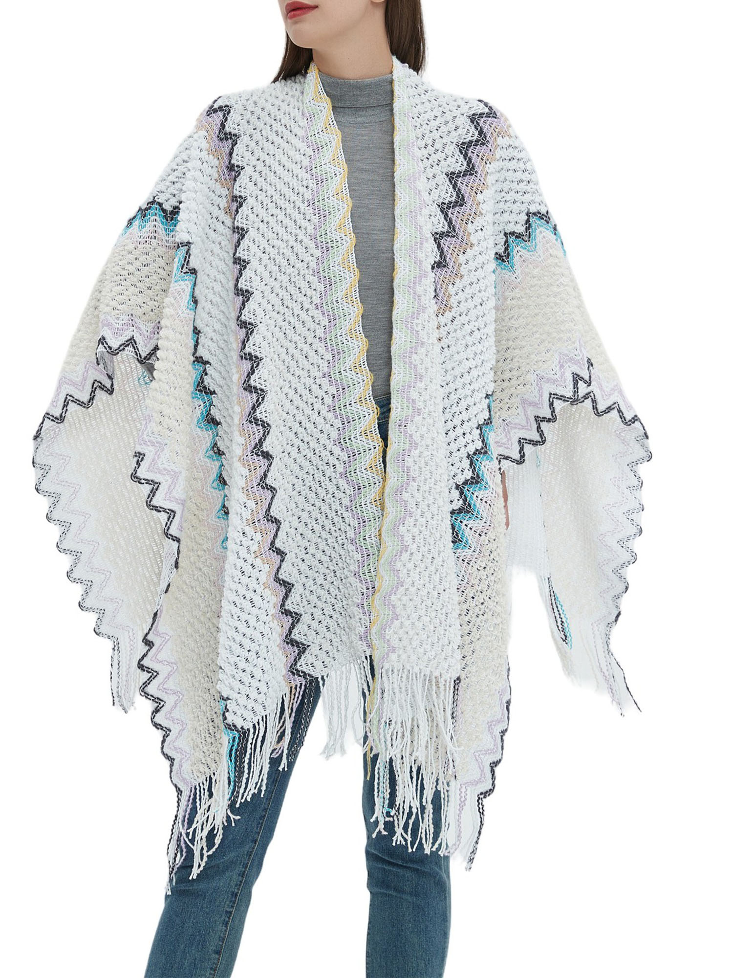 Tsseiatte Women Knit Shawl Scarf Lightweight Retro Contrast Colors Soft